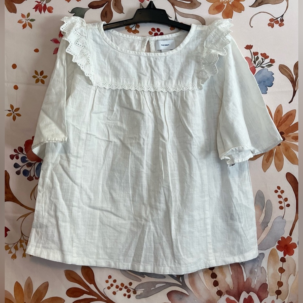 NWT Old Navy Girls M/8 White Eyelet Cotton Preppy Spring Summer Classic Top